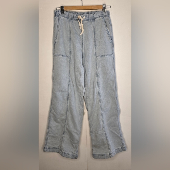 Aerie Pale Blue Cotton Drawstring Wide Leg Pants - Picture 1 of 11